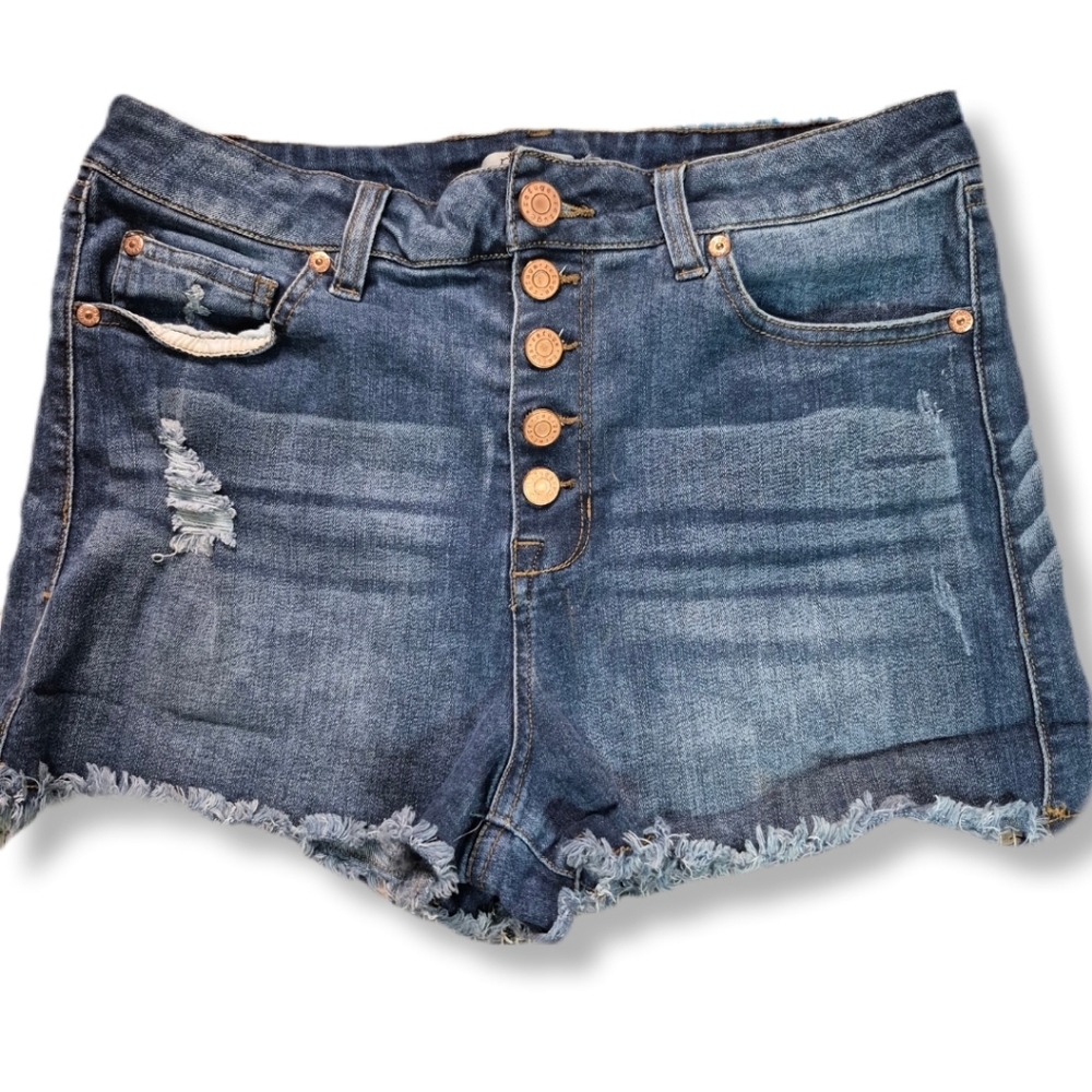 Refuge Women's Button Fly Stretch Cutoff Frayed Hem Denim Shorts Sz. 8